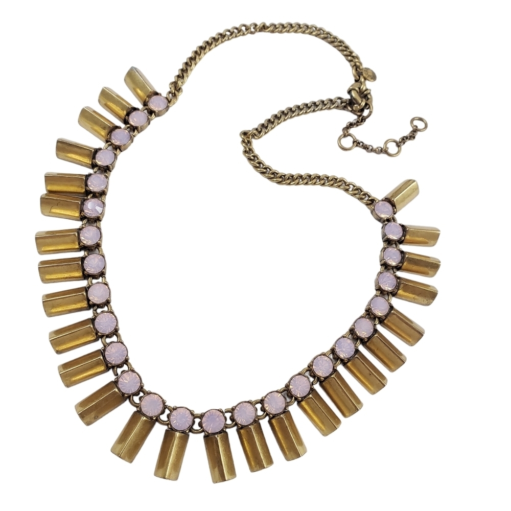 J. Crew statement necklace pink moonstone rhinestones art deco style A0265